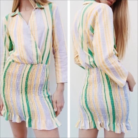 Zara Blogger Favorite Pastel Striped Smocked Skirt Valery Dress Size XS - Picture 8 of 11